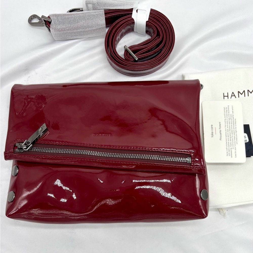 NWT HAMMITT Medium VIP Crossbody Pirouette Patent and Gunmetal Hardware